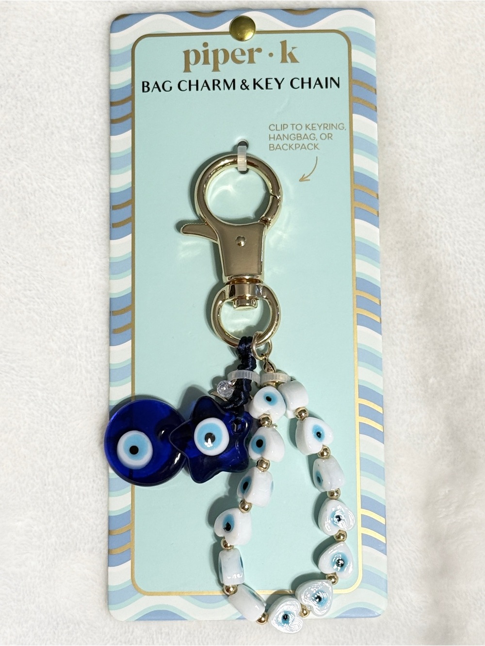 Piper K Blue Evil Eye Bag Charm & Key Chain